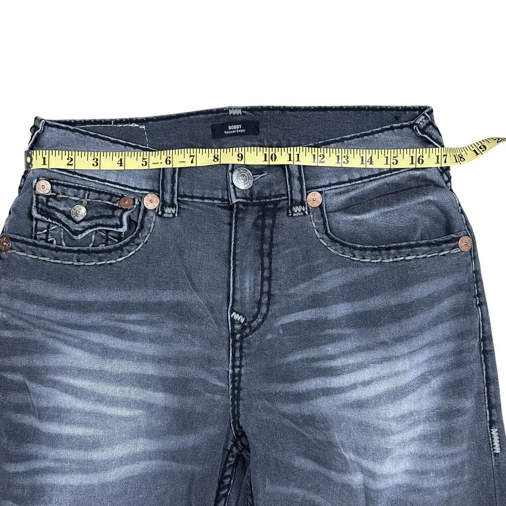 True Religion Men’s 32 Relaxed Baggy Super T Flap Jeans Grey Wash Stitch Denim